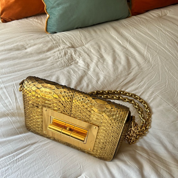 TOM FORD NATALIA MEDIUM PYTHON SHOULDER BAG GOLD (out of stock. Item L0826T-P45) - Picture 8 of 12